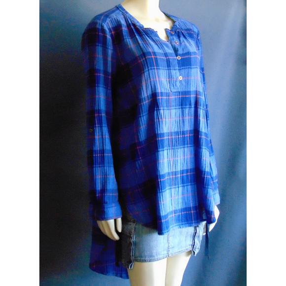 Anthro Holding Horses Blue Plaid Hi Low Tunic M - Picture 2 of 7